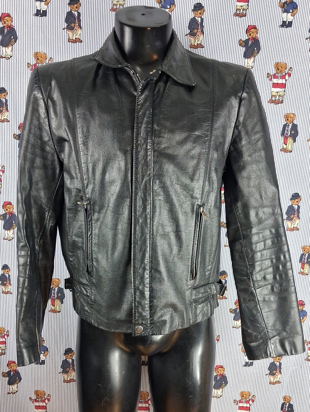 Vintage Men's Black Leather Full Zip Side Buckle Lined Cropped Rider Jacket